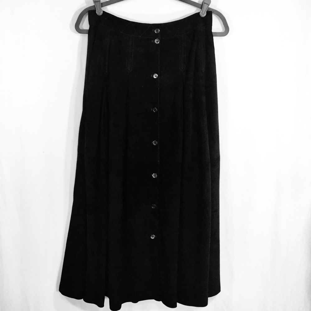 Vintage Black Suede Skirt, Medium, Mid Length BOHO, Goth